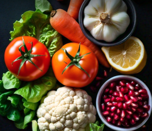 a group of vegetables and fruits