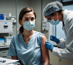 a doctor giving a shot to a woman